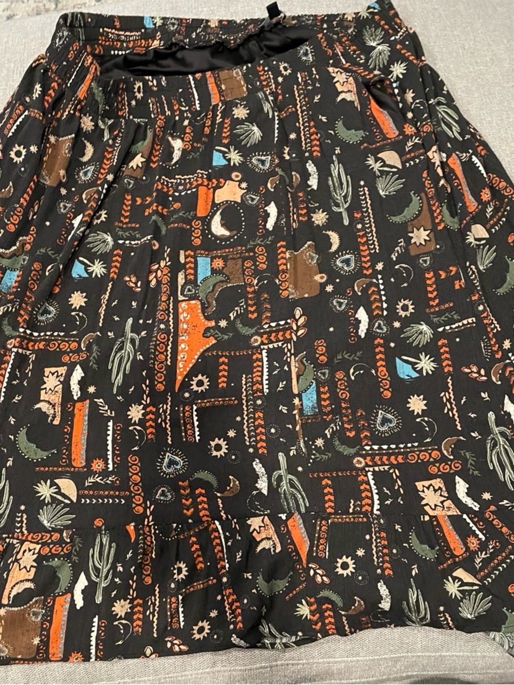 torrid Black Midi Skirt with Orange, Green & Blue Patchwork